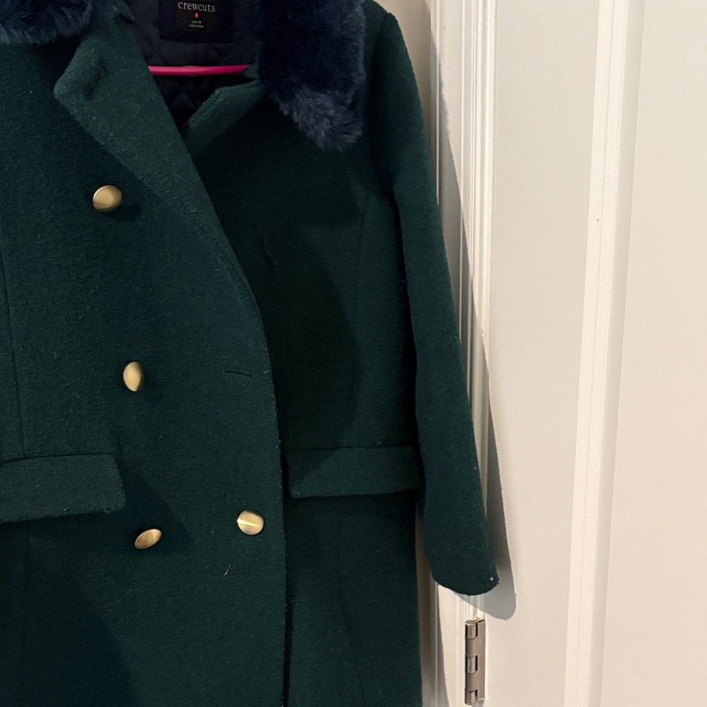 Crewcuts Deep Green Wool Peacoat with Faux Fur Collar